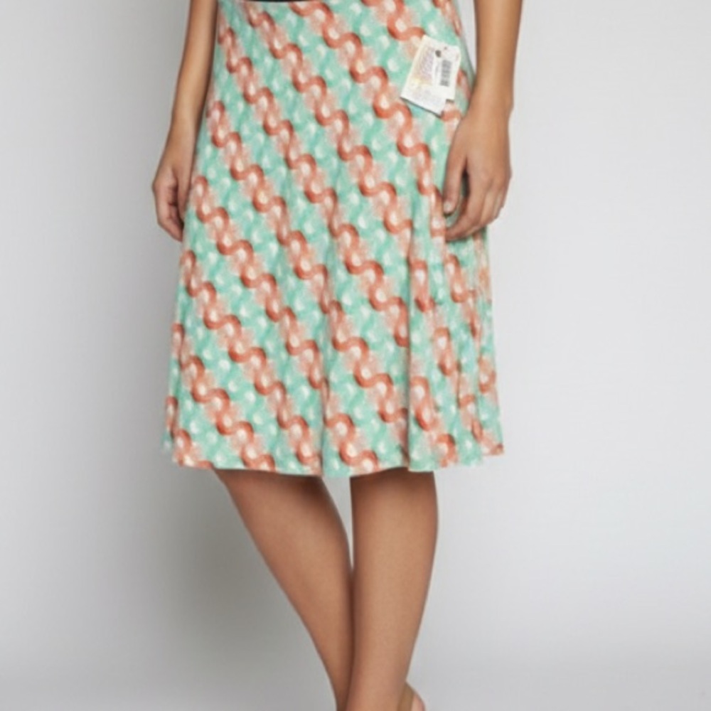 NEW LuLaRoe A-Line Skirt with‎ Mint and Orange Pattern size L
